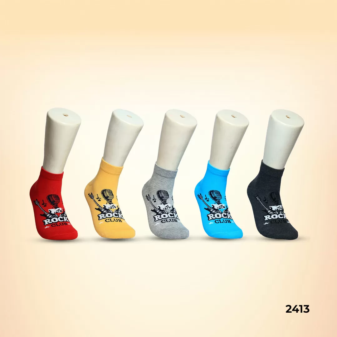 Footies Mens Fine Cotton Socks Ankle pack of 5 (Design)