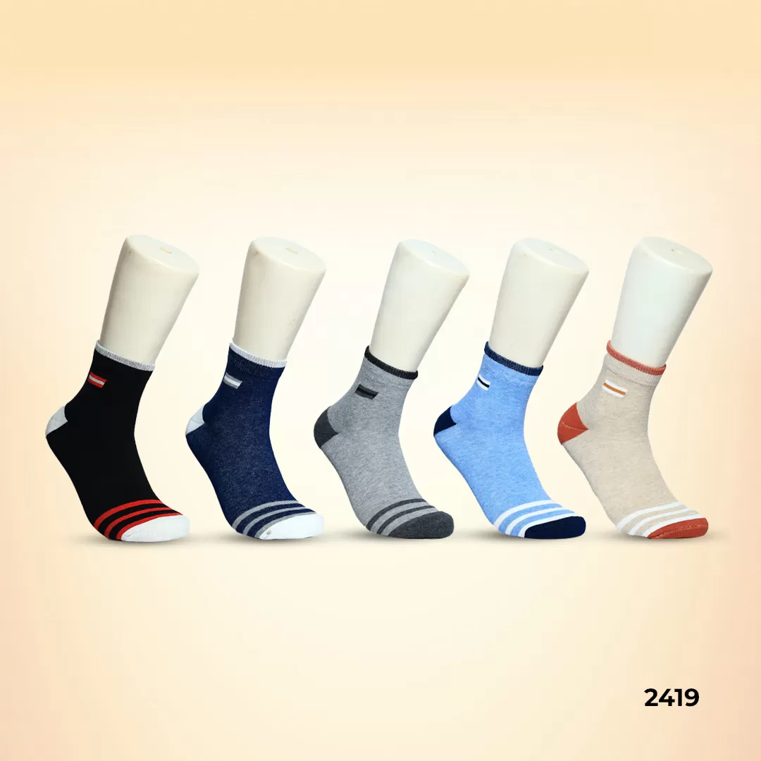 Footies Mens Fine Cotton Socks Ankle pack of 5 (Design)